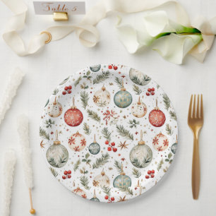 Red Green Christmas Holiday Ornaments Boho Antique Paper Plate