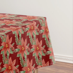 Red Green Christmas Holiday Poinsettia Botanical Tablecloth