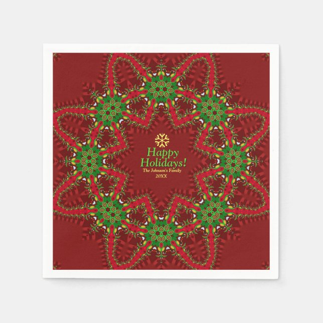 Red & Green Christmas Holidays Custom Name Napkin (Front)