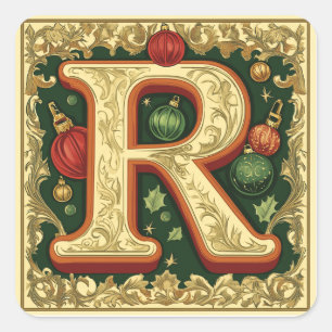 Red & Green Christmas Letter R: Holiday Spirit Square Sticker