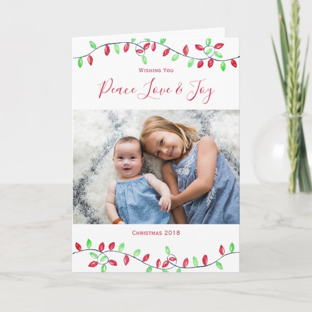 Red Green Christmas Lights Christmas Photo Holiday Card (Front)