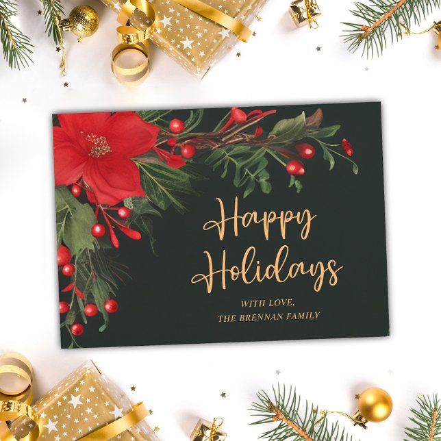 Red Green Christmas Non Photo Elegant Watercolor Holiday Card (Red Green Christmas Non Photo Elegant Watercolor Holiday Card)