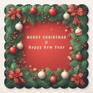 Red Green Christmas Ornament Frame Paper Coaster