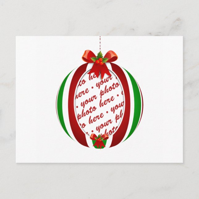 Red & Green Christmas Ornament Photo Frame Holiday Postcard (Front)