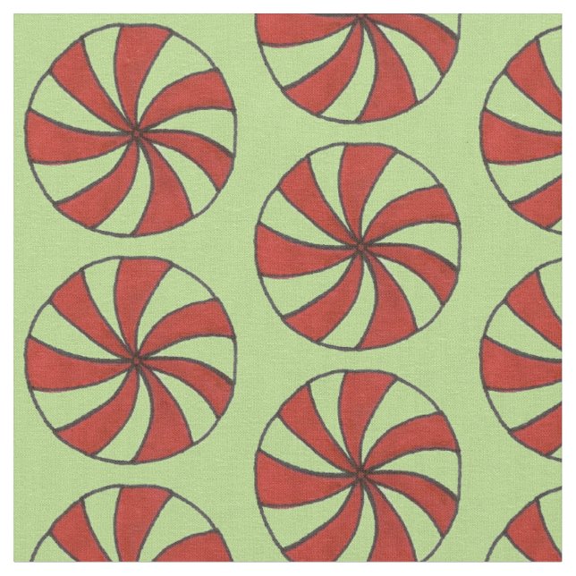 Red Green Christmas Peppermint Mint Candy Sweets Fabric (Close Up)
