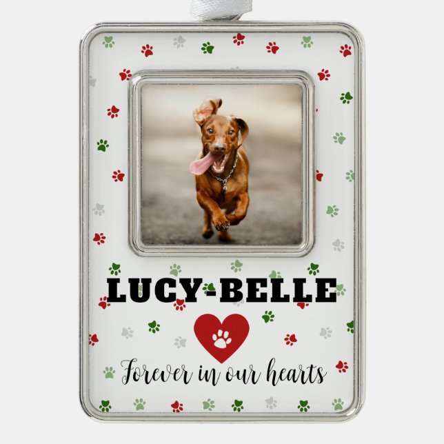 Red Green Christmas Photo Pet Remembrance Ornament (Front)
