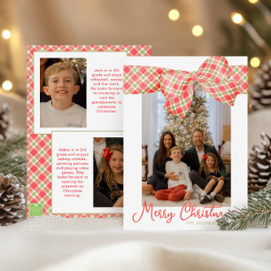 Red & Green Christmas Plaid Bow Wrap Photo Holiday Card