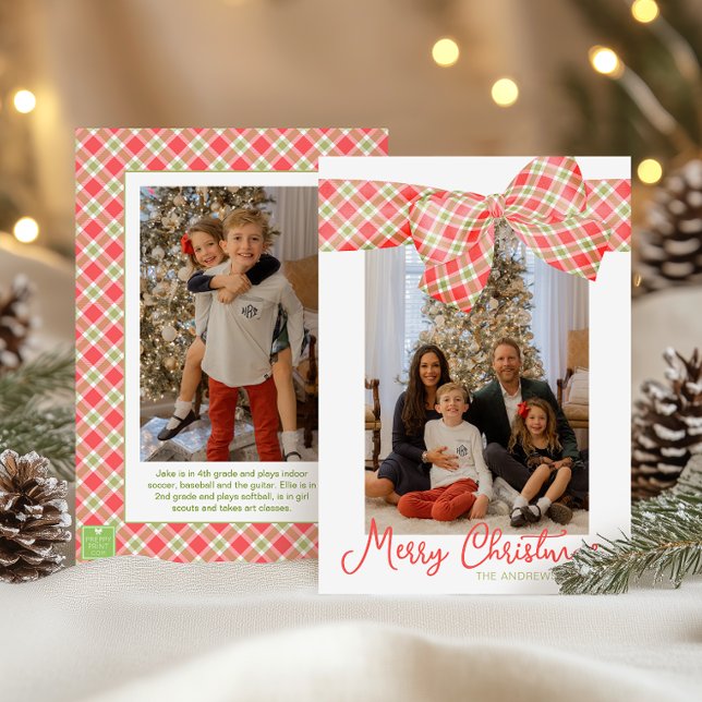 Red & Green Christmas Plaid Bow Wrap Photo Holiday Card (Creator Uploaded)