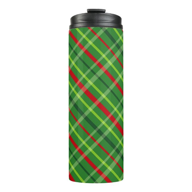 RED & GREEN CHRISTMAS PLAID PATTERN THERMAL TUMBLER (Front)