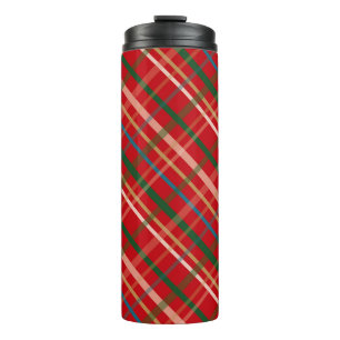 RED & GREEN CHRISTMAS PLAID PATTERN THERMAL TUMBLER