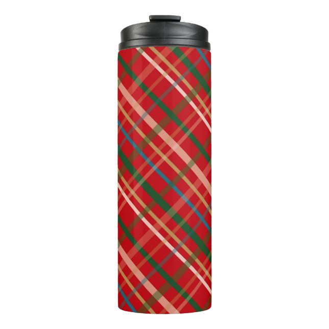 RED & GREEN CHRISTMAS PLAID PATTERN THERMAL TUMBLER (Front)