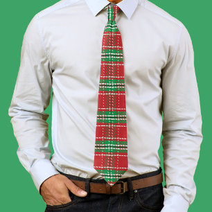 Red Green Christmas Plaid Pattern Tie