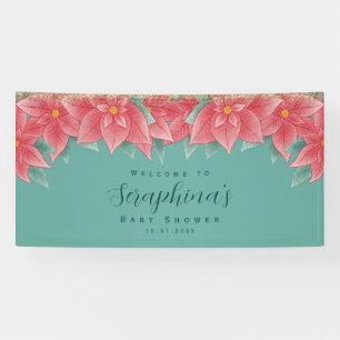 Red & Green Christmas Poinsettia Baby Shower Banner