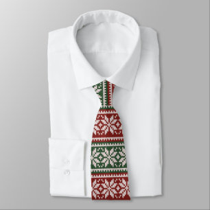 Red Green Christmas Poinsettia Knit Pattern Tie