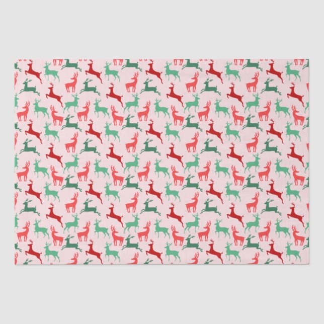 Red Green Christmas Reindeer Pattern Pink Tissue Paper (Front)