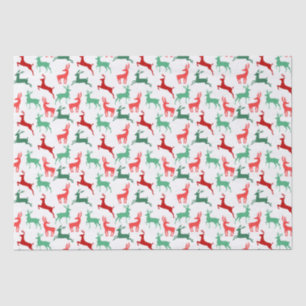 Red Green Christmas Reindeer Pattern White Tissue Paper