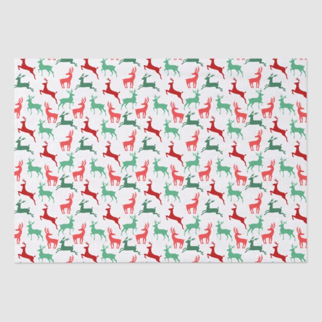 Red Green Christmas Reindeer Pattern White Tissue Paper (Front)