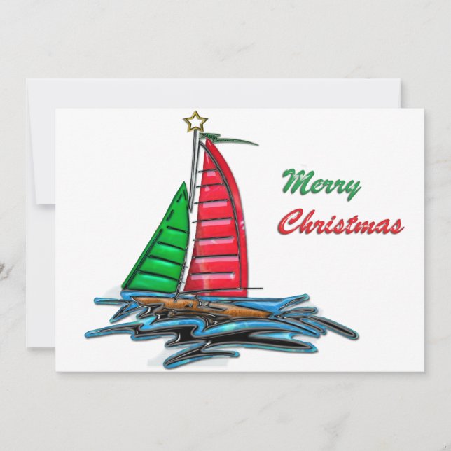 Red & Green Christmas Sailboat Invitation (Front)