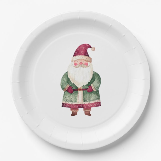 Red Green Christmas Santa Claus Paper Plate (Front)