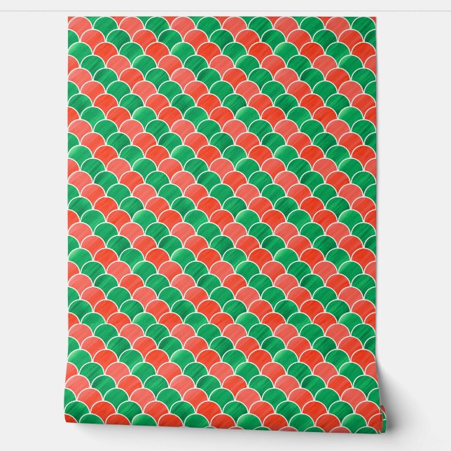 Red Green Christmas Scale Pattern Wallpaper (Unrolling)