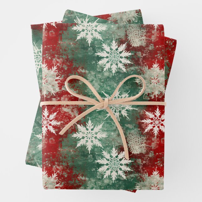 Red Green Christmas Snowflake  Wrapping Paper Sheet (In situ)