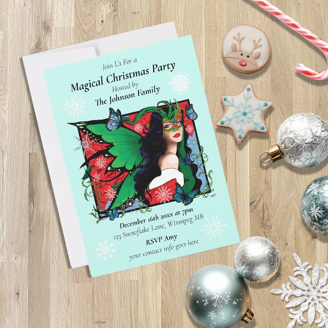 Red Green Christmas Solstice Fairy Invitation (Creator Uploaded)