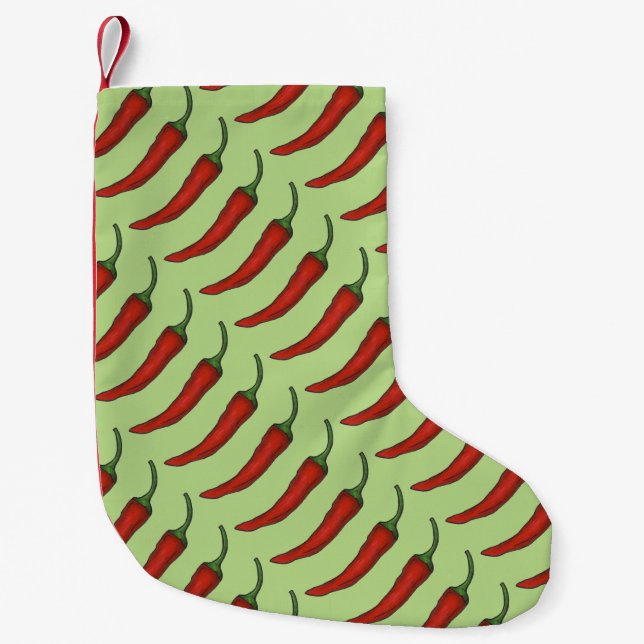 Red Green Christmas Spicy Hot Chile Chilli Peppers Small Christmas Stocking (Front)