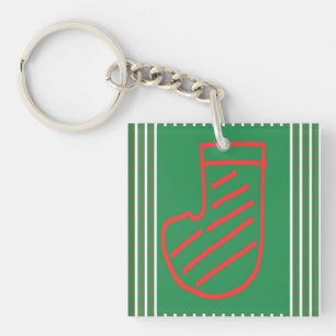 Red Green Christmas Stocking on Green Key Ring