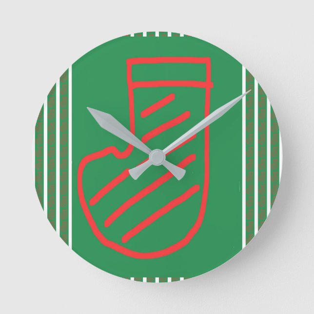 Red Green Christmas Stocking on Green Round Clock (Front)