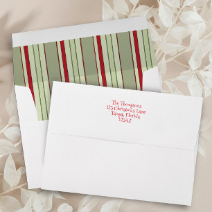 Red Green Christmas Stripe Return Address Envelope