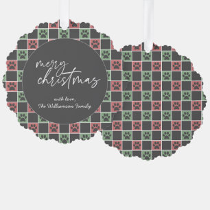 Red Green Christmas Themed Paw print pattern Tree Decoration Card