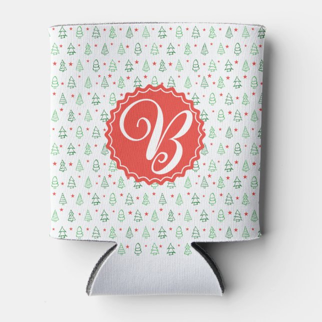 Red & Green Christmas tree  Can Cooler (Front)