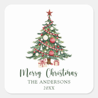 Red Green Christmas Tree Chic Merry Christmas Square Sticker