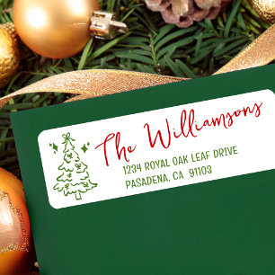 Red Green Christmas Tree Hand Drawn Doodles Script