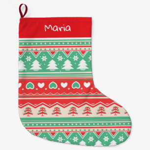 Red & Green Christmas Tree Love  - Festive Holiday Large Christmas Stocking