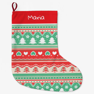 Red & Green Christmas Tree Love  - Festive Holiday Large Christmas Stocking