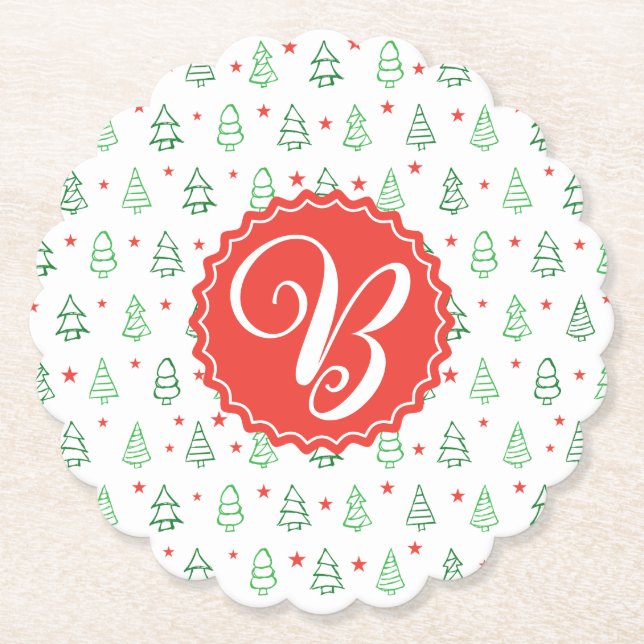 Red & Green Christmas tree  Paper Coaster (Front)