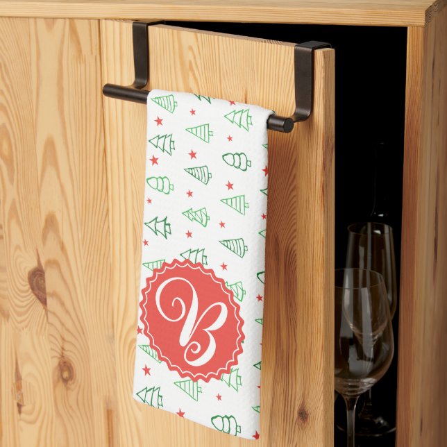 Red & Green Christmas tree  Tea Towel (Thirds Fold)