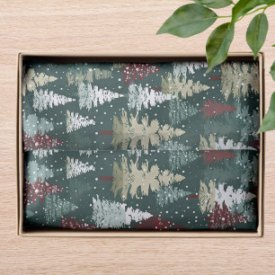 Red Green Christmas Trees Snowflake Pattern Tissue Paper