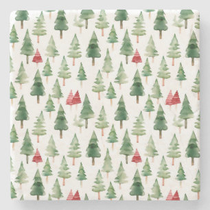 Red Green Christmas Trees Stone Coaster