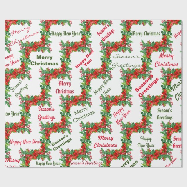 Red, Green Christmas Typographic Wrapping Paper (Flat)