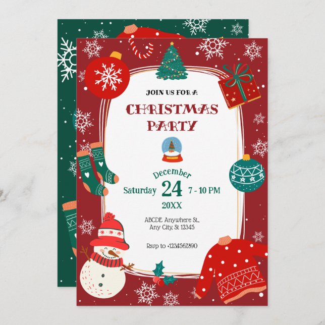 Red Green Christmas wonderland party Invitation (Front/Back)