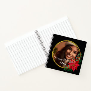 Red Green Christmas Wreath Photo Monogram Notebook