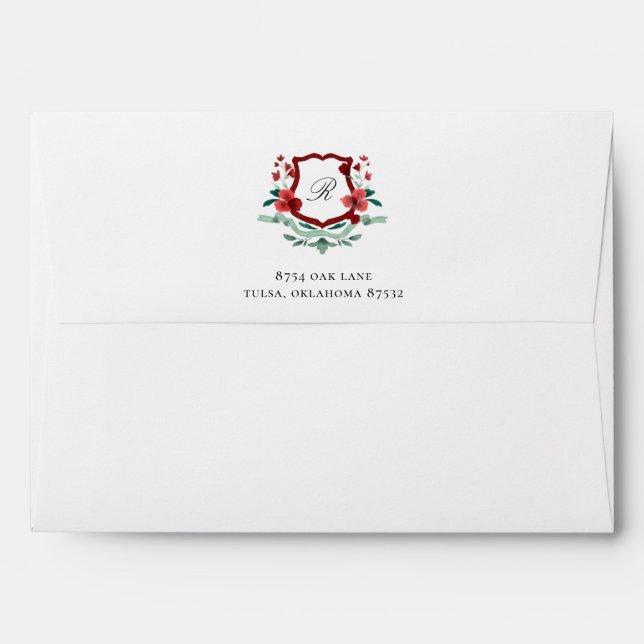 Red & Green Classic Christmas Crest Envelope  (Back (Top Flap))
