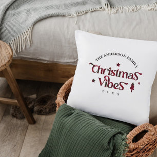 Red & Green Classic Plaid "Christmas Vibes" Custom Cushion