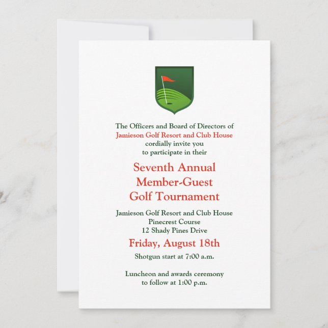 Red Green Corporate Golf Tournament Invitation (Front)