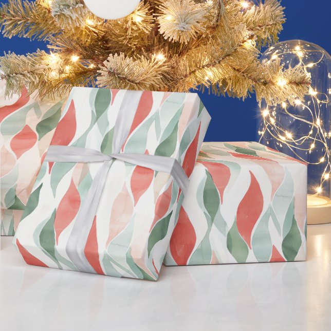 Red Green Cream Mint White Christmas Wrapping Paper (Holidays)