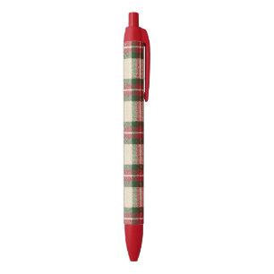 Red Green Cream Plaid Stripes Christmas Black Ink Pen