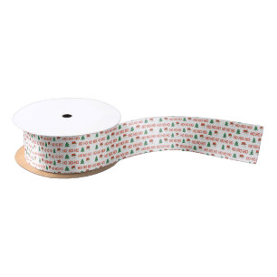 Red Green Cream Playful Modern Tree Christmas Satin Ribbon