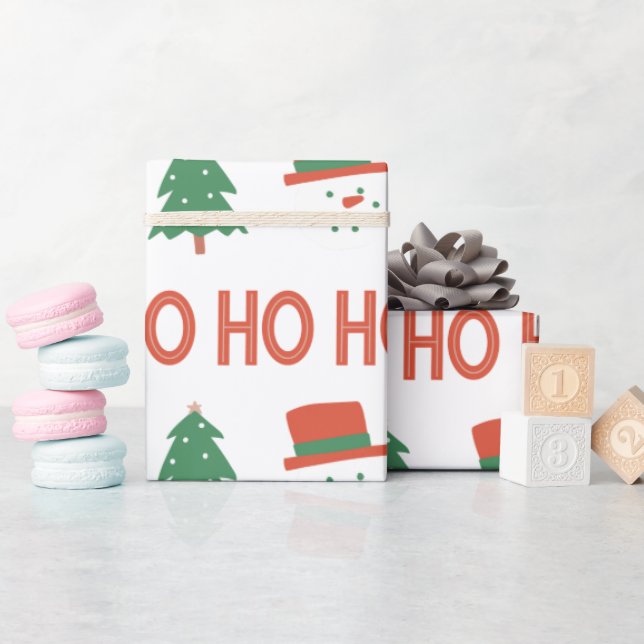 Red Green Cream Playful Modern Tree Christmas Wrapping Paper (Baby Shower)